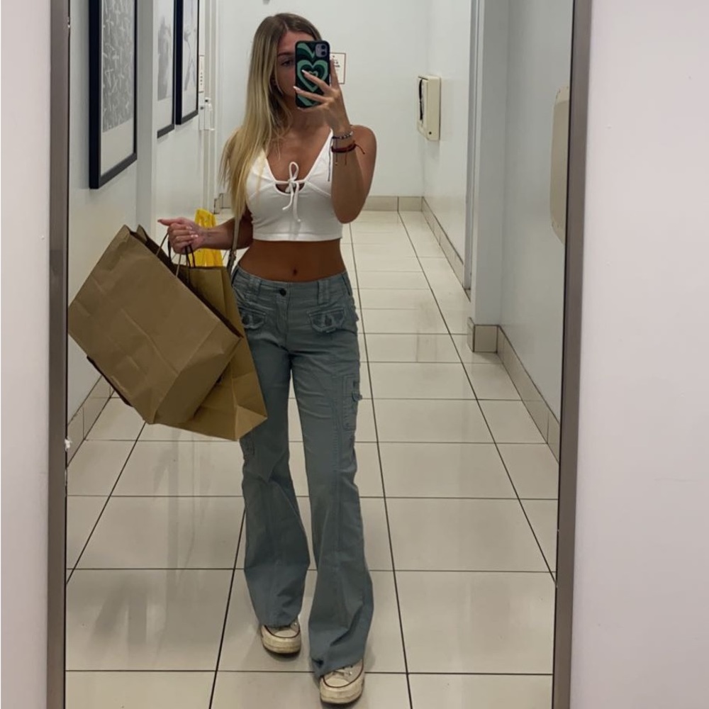 Garage Low Rise Blue Cargo Flared Pants
